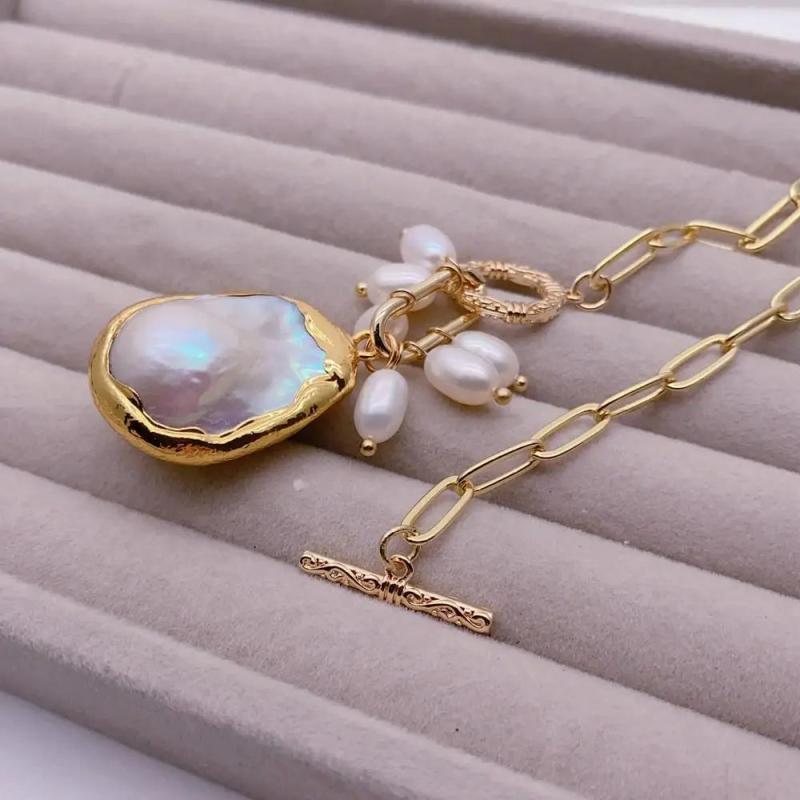 YYGEM Natural Keshi Pearl Pendant Chain Necklace Gift