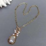 YYGEM Natural Keshi Pearl Pendant Chain Necklace Gift