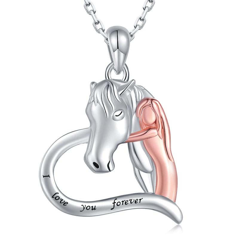 925 Silver Sterling Horse Necklaces Girl Hugs Horse Pendant Gift
