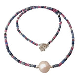 KKGEM 3mm Pink Ruby Sapphire Keshi Pearl Choker Necklace