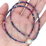 KKGEM 3mm Pink Ruby Sapphire Keshi Pearl Choker Necklace