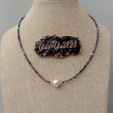 KKGEM 3mm Pink Ruby Sapphire Keshi Pearl Choker Necklace