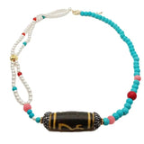 KKGEM 5x46mm Rice Agate 5mm Sea Shell Pearl 6mm Turquoise Coral Necklace
