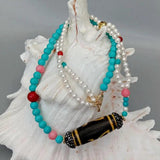 KKGEM 5x46mm Rice Agate 5mm Sea Shell Pearl 6mm Turquoise Coral Necklace