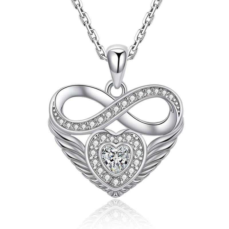 925 Silver Love Heart Infinite Pendant Zircon Necklace
