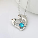 925 Silver Dolphins Pendant Heart Zircon Necklace