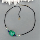 Green Malachite Charm Gemstone Necklace with Spinel Choker
