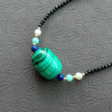Green Malachite Charm Gemstone Necklace with Spinel Choker