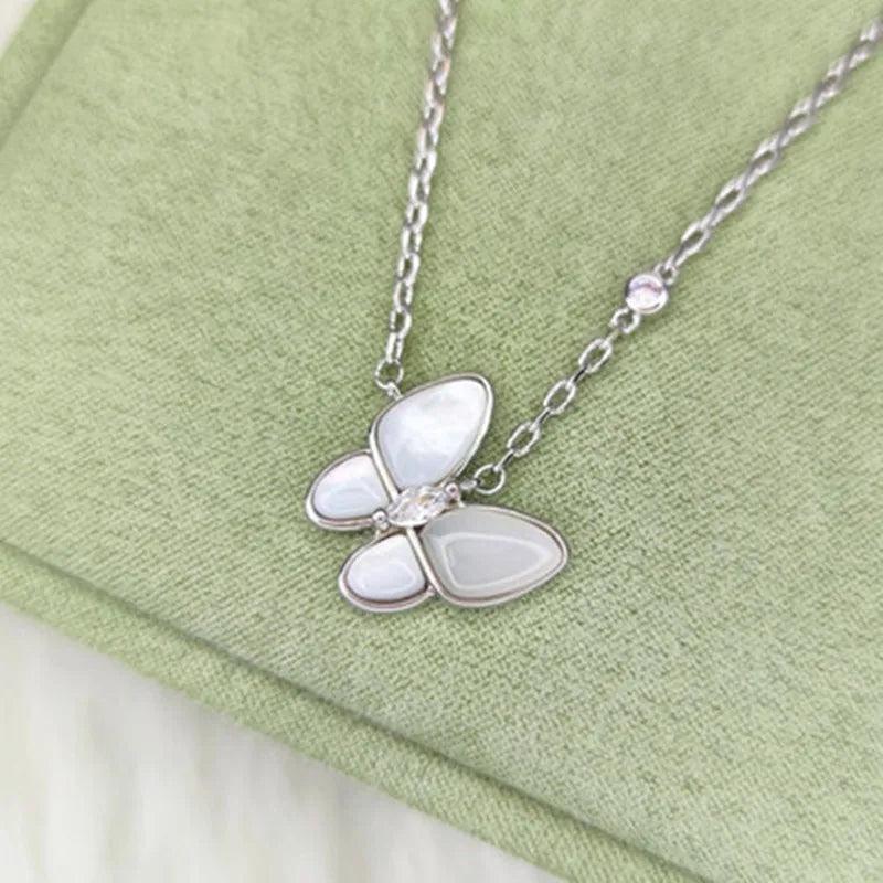 925 Silver Butterfly Necklace with Shell Pendant