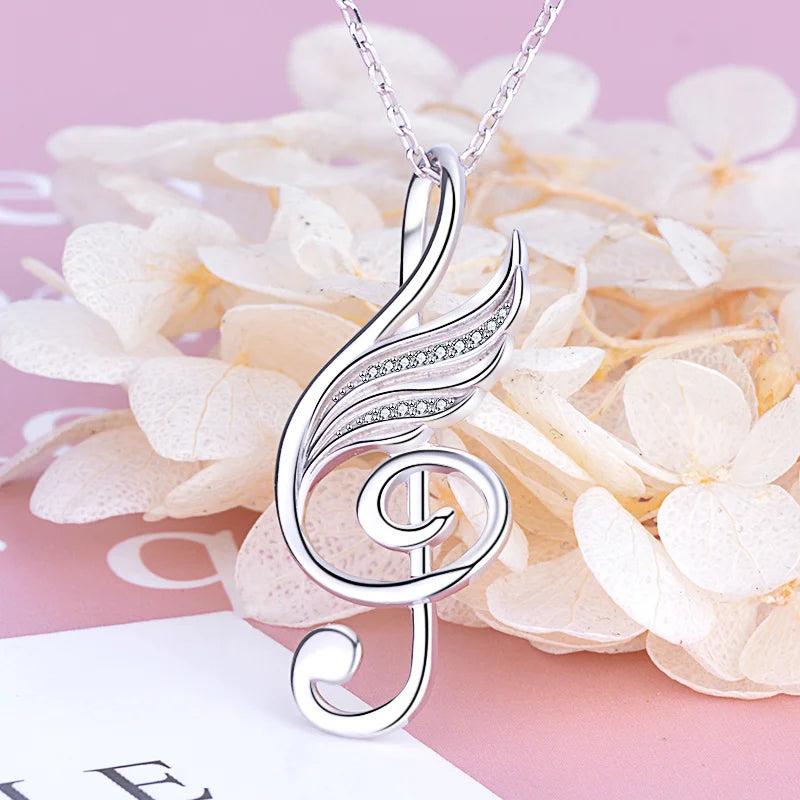 925 Silver Love Music Pendant Necklace with Zirconia for Women