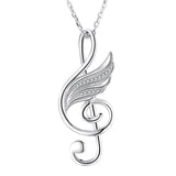 925 Silver Love Music Pendant Necklace with Zirconia for Women