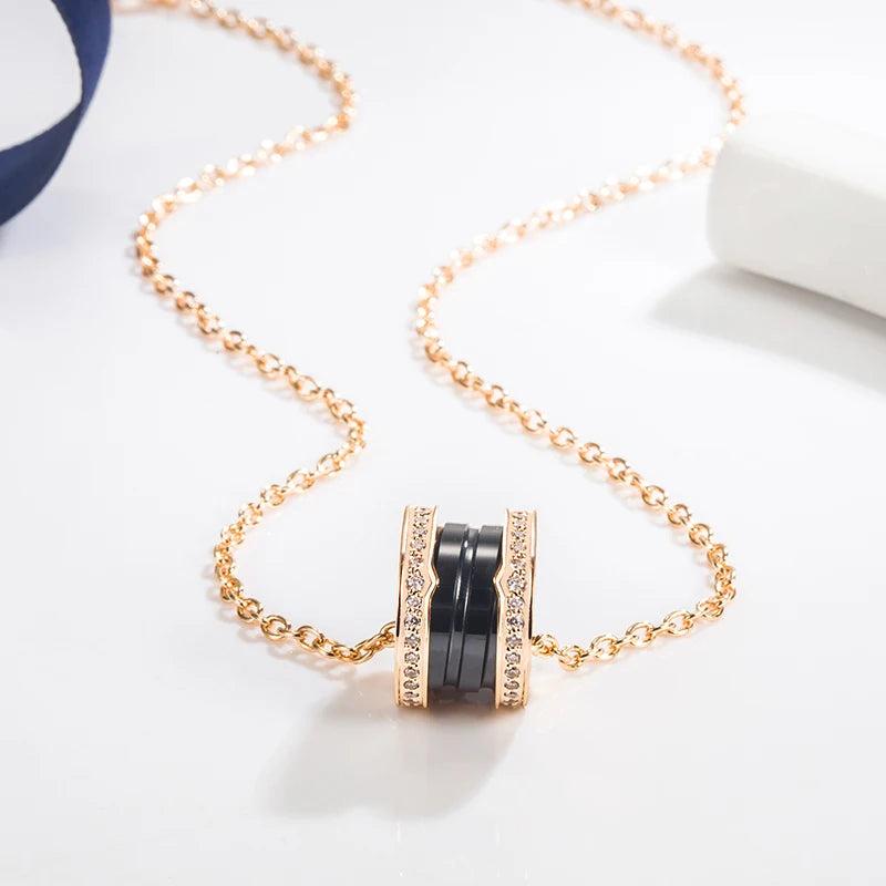 925 Sterling Silver Zircon Ceramic Pendant Women's Necklace