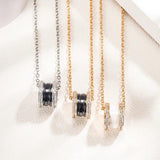 925 Sterling Silver Zircon Ceramic Pendant Women's Necklace