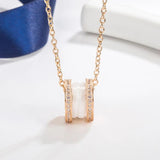 925 Sterling Silver Zircon Ceramic Pendant Women's Necklace