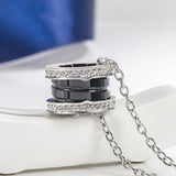 925 Sterling Silver Zircon Ceramic Pendant Women's Necklace