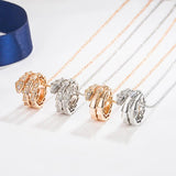 Sterling Silver Diamond Snake Bone Pendant Women's Necklace