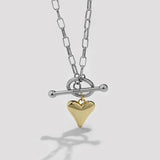 925 Silver OT Buckle Love Necklace Heart Pendant Retro Clavicle Chain