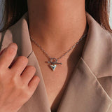 925 Silver OT Buckle Love Necklace Heart Pendant Retro Clavicle Chain