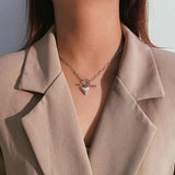 925 Silver OT Buckle Love Necklace Heart Pendant Retro Clavicle Chain