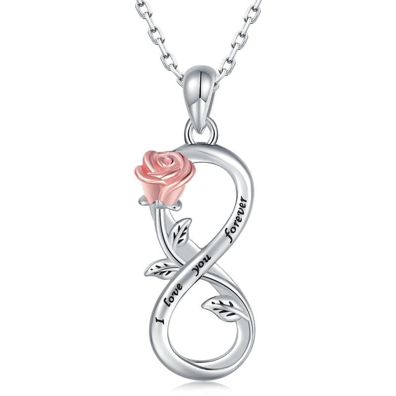 925 Sterling Silver Infinity Rose Flower Necklace Pendant Jewelry