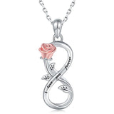 925 Sterling Silver Infinity Rose Flower Necklace Pendant Jewelry