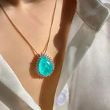 925 Silver Paraiba Tourmaline Emerald Stone Pendant Necklace