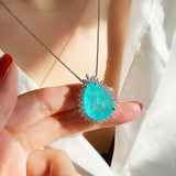 925 Silver Paraiba Tourmaline Emerald Stone Pendant Necklace