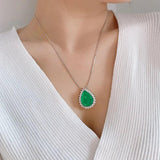 925 Silver Paraiba Tourmaline Emerald Stone Pendant Necklace
