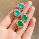 925 Silver Paraiba Tourmaline Emerald Stone Pendant Necklace