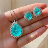 925 Silver Paraiba Tourmaline Emerald Stone Pendant Necklace