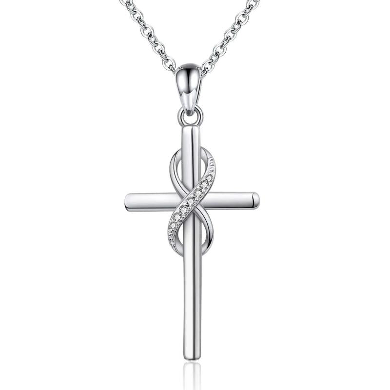 Cross Necklace 925 Sterling Silver Infinity Zircon Pendant Religious Jewelry