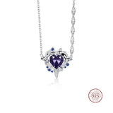 925 Silver Crystal Heart Pendant Necklace Zircon Wedding Jewelry