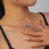 925 Silver Crystal Heart Pendant Necklace Zircon Wedding Jewelry