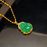 Women's Buddha Pendant Necklace 24K Gold Plated Vintage Collar Jewelry