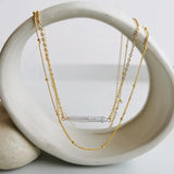 S925 Silver Double Layered Necklace Baroque Pearl Clavicle Chain