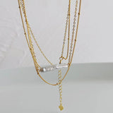 S925 Silver Double Layered Necklace Baroque Pearl Clavicle Chain