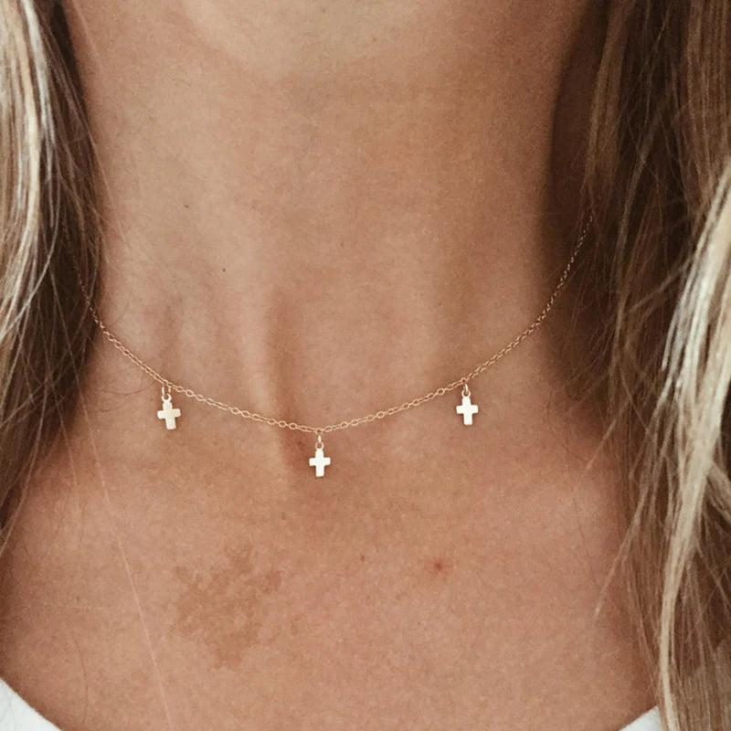 Boho Cross Necklace Choker Pendant for Women