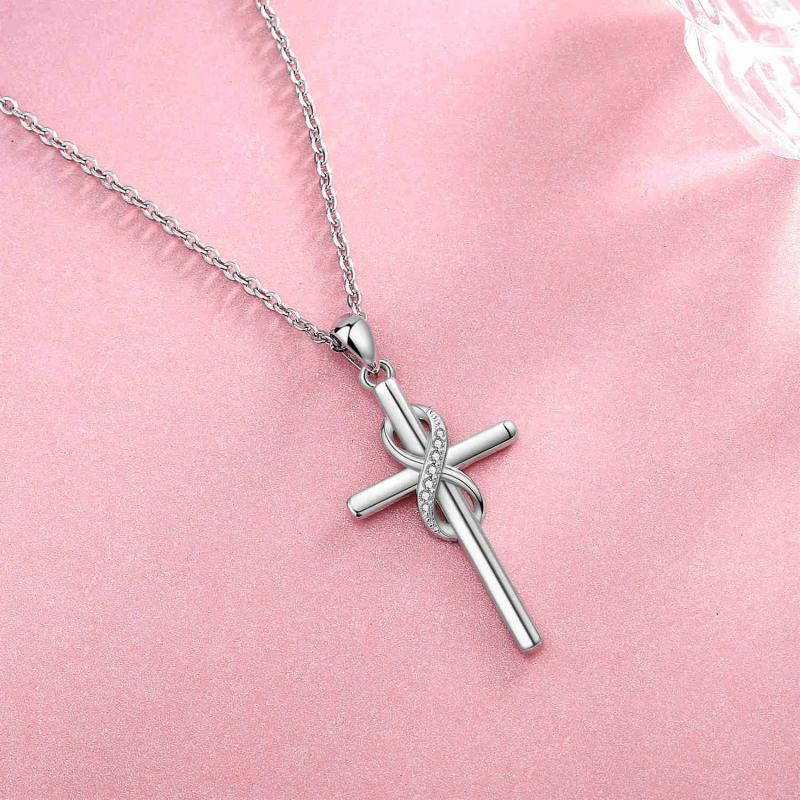 925 Silver Cross Necklace Infinity Love Cross Baptism Pendant