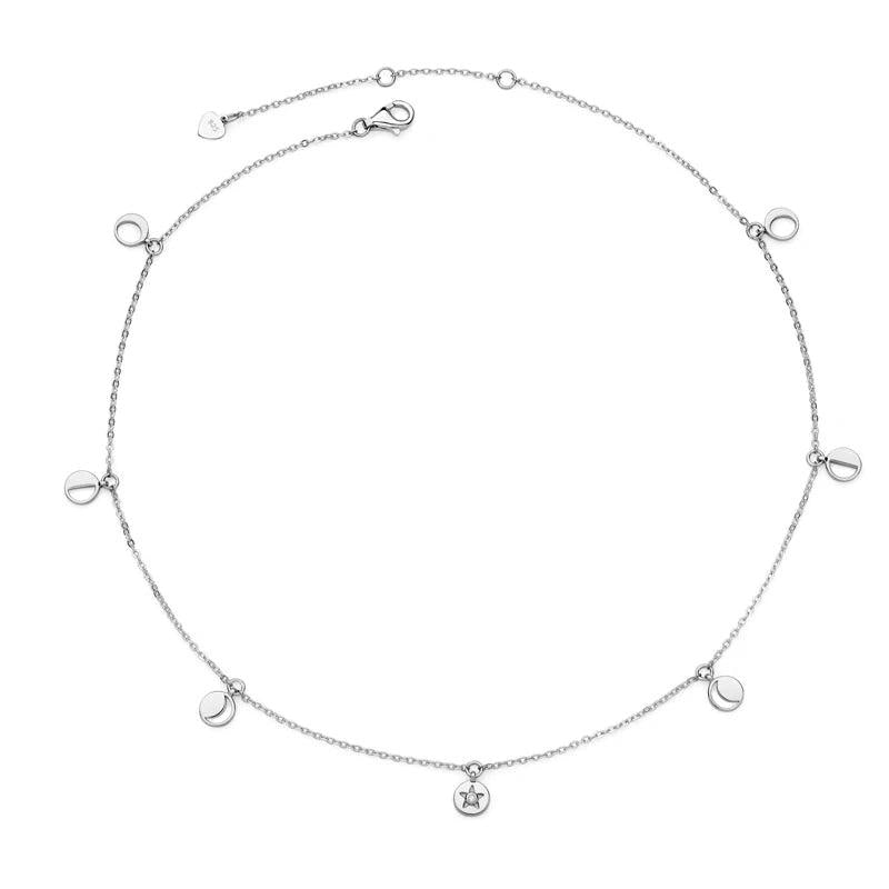 Star Moon Charm Choker Necklace 925 Silver Sona Diamond
