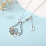 925 Silver Sunflower CZ Ring Holder Necklace Daisy Rotable Choker Chain