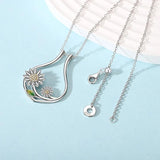 925 Silver Sunflower CZ Ring Holder Necklace Daisy Rotable Choker Chain