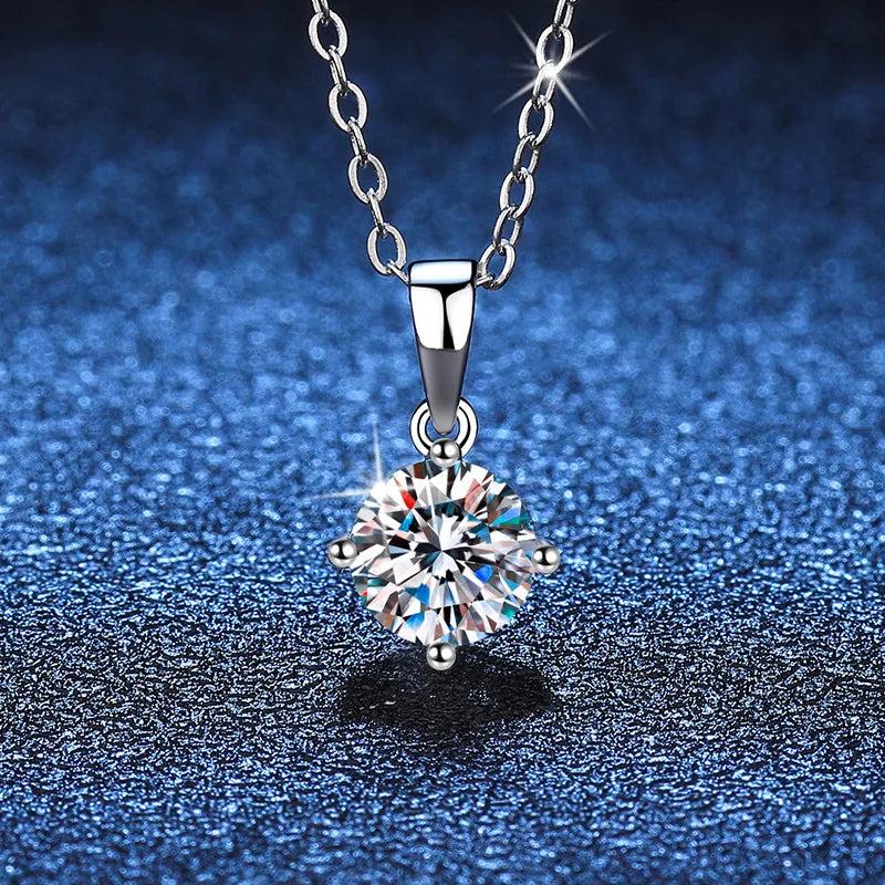 S925 Silver 1CT Round Moissanite Pendant Necklace Women Platinum Plated