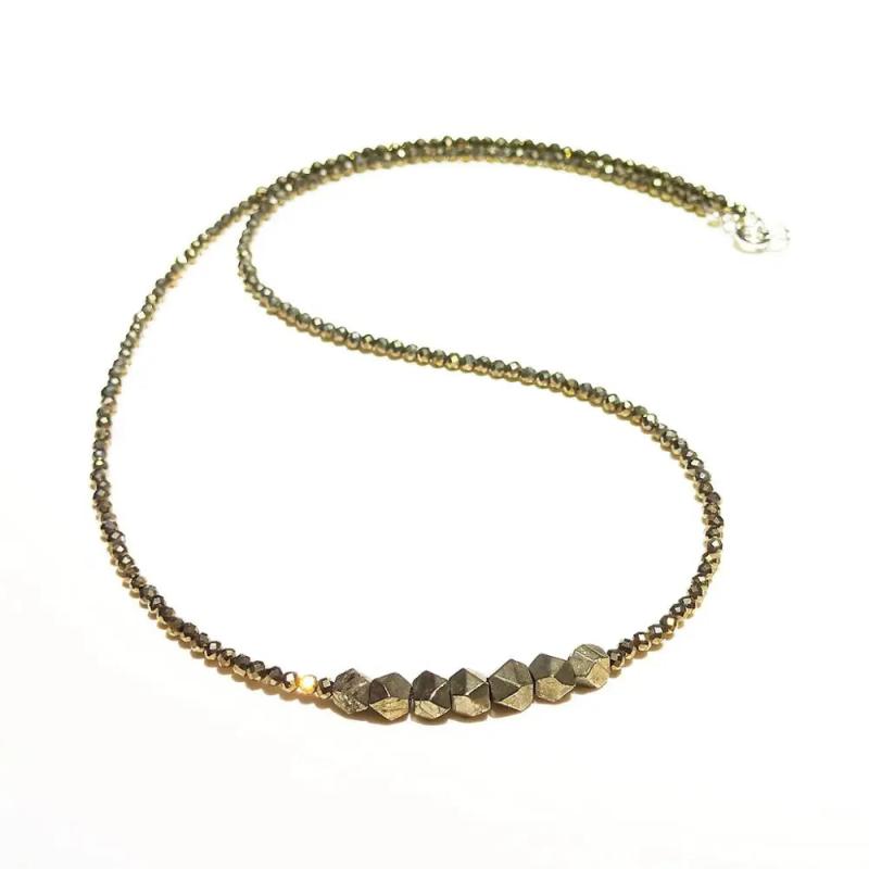 Real Pyrite Beads 925 Silver Choker Necklace