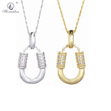 925 Silver Horseshoes Pendant Necklace CZ U Letter Necklace