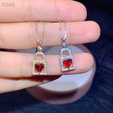Heart Natural Garnet Pendant Silver Necklace for Women