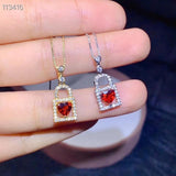 Heart Natural Garnet Pendant Silver Necklace for Women
