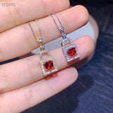 Heart Natural Garnet Pendant Silver Necklace for Women