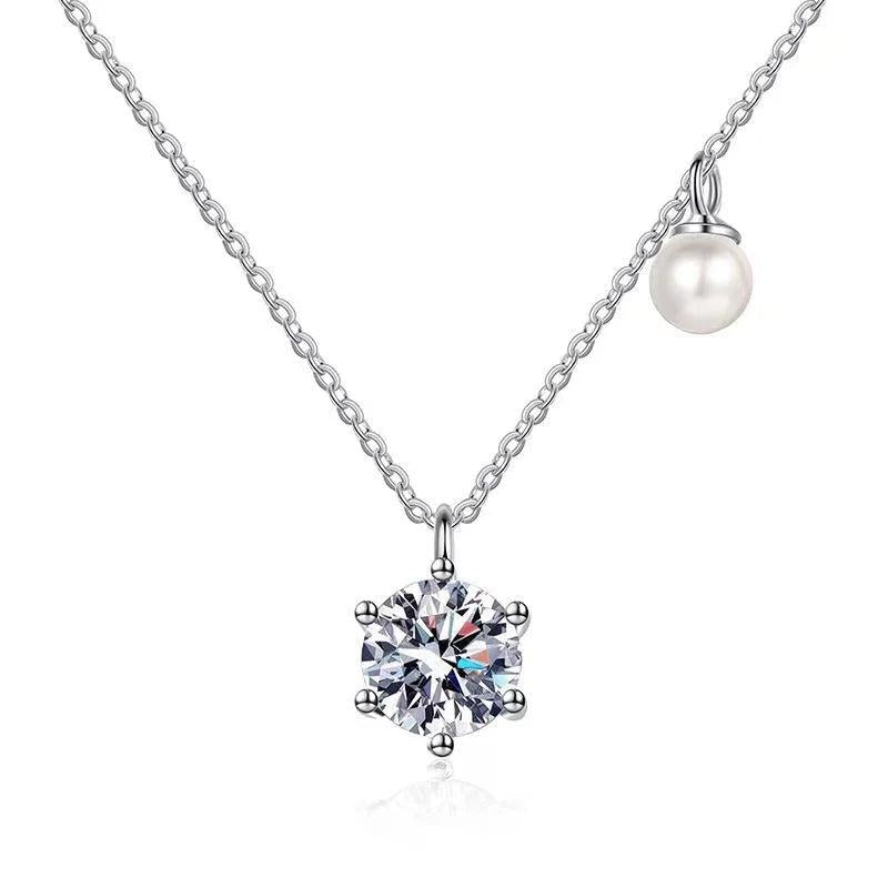 Iced Moissanite Pearl Necklace 925 Silver Pendant
