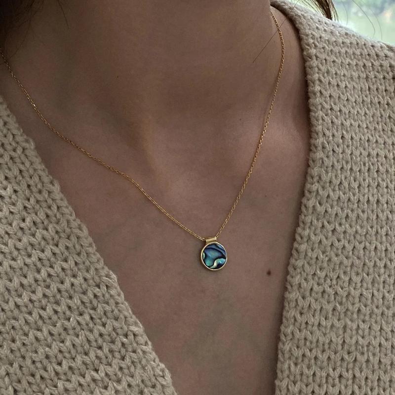 925 Silver Abalone Shell Pendant Necklace Colorful Small Necklace