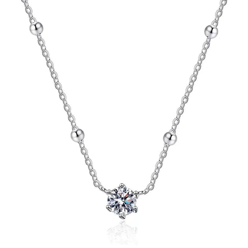 0.5ct D Moissanite Necklace Platinum 925 Silver Bead Pendant